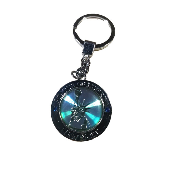 Statue Of Liberty Spinner Blue Silver Tone Keychain - Picture 3 of 6